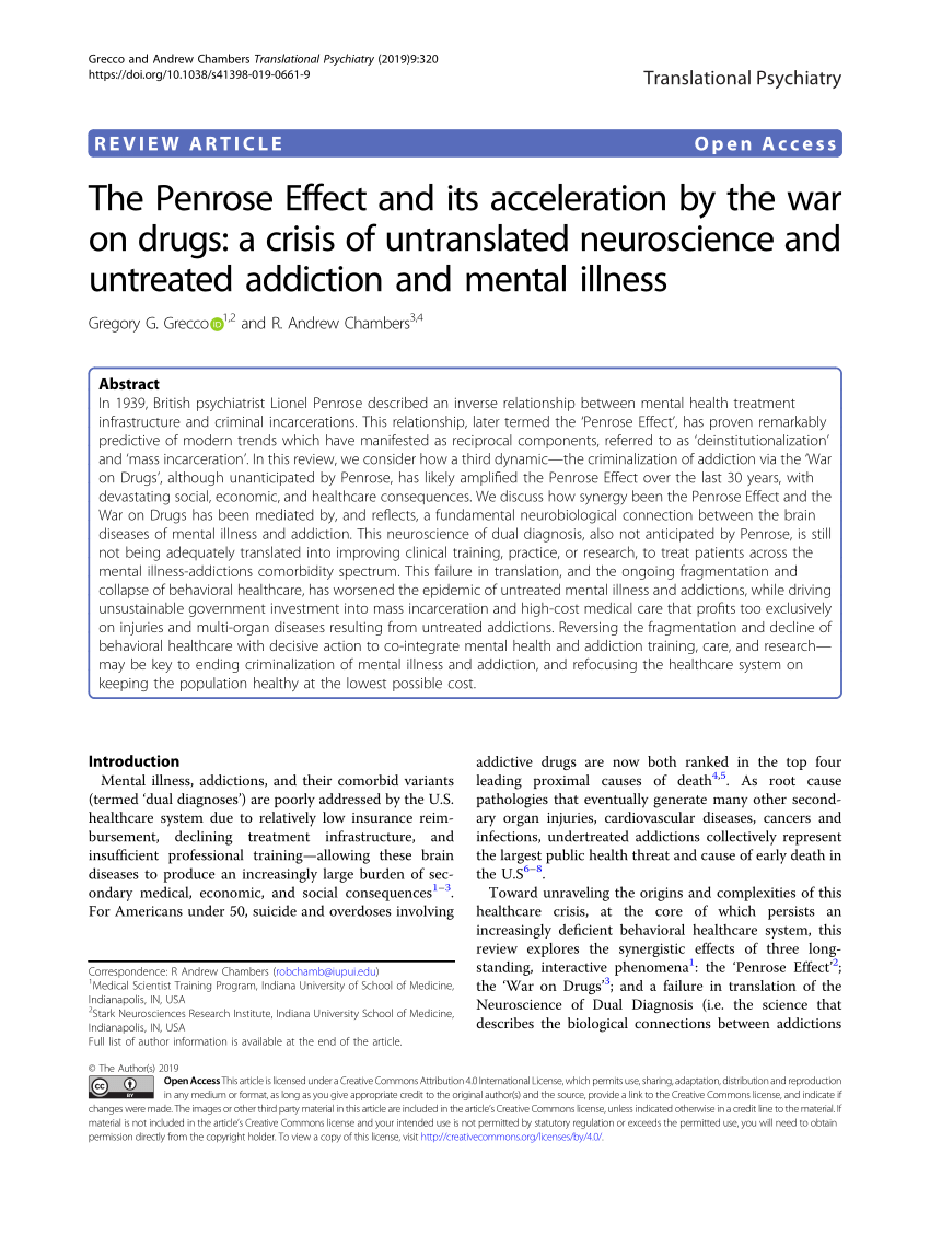 Pdf The Penrose Effect And Its Acceleration By The War On Drugs A Crisis Of Untranslated Neuroscience And Untreated Addiction And Mental Illness