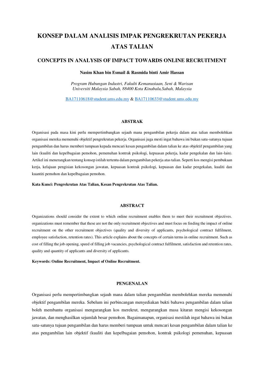 Pdf Konsep Dalam Analisis Impak Pengrekrutan Pekerja Atas Talian Concepts In Analysis Of Impact Towards Online Recruitment