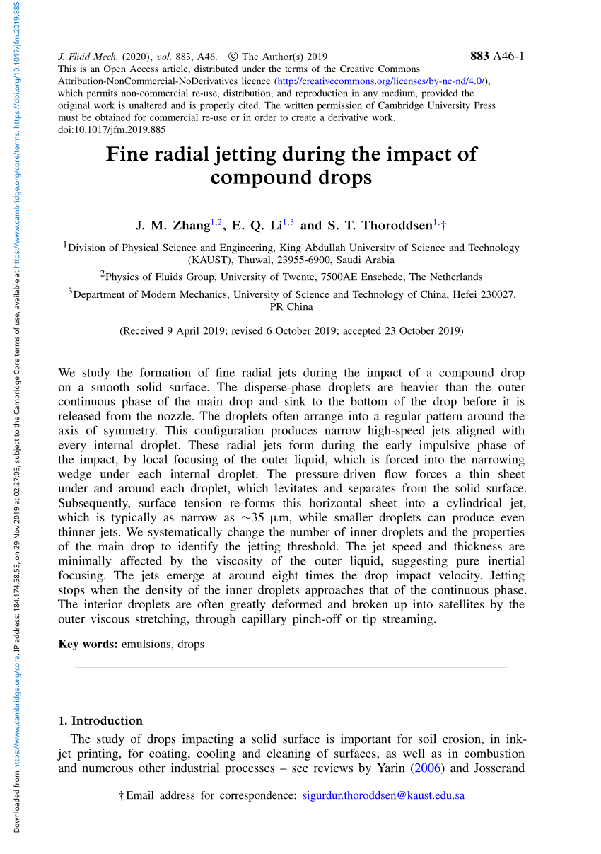 Pdf Fine Radial Jetting During The Impact Of Compound Drops