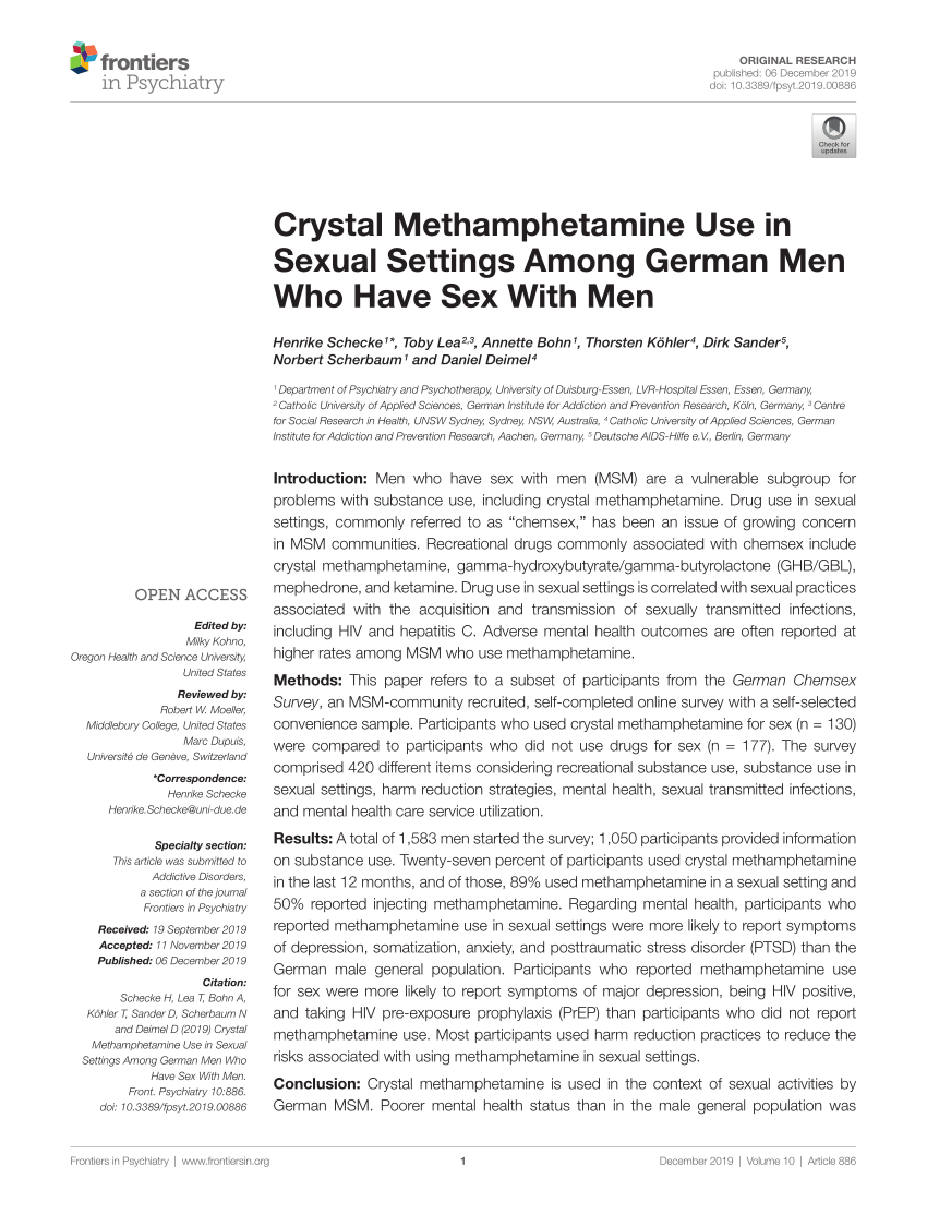 PDF) Methamphetamine use in sexual settings among German men, who have sex  with men