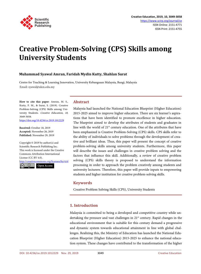 (PDF) Creative Problem-Solving (CPS) Skills among ...