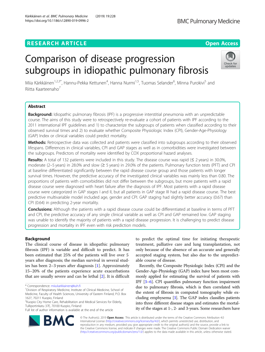 PDF) Comparison of disease progression subgroups in idiopathic pulmonary  fibrosis