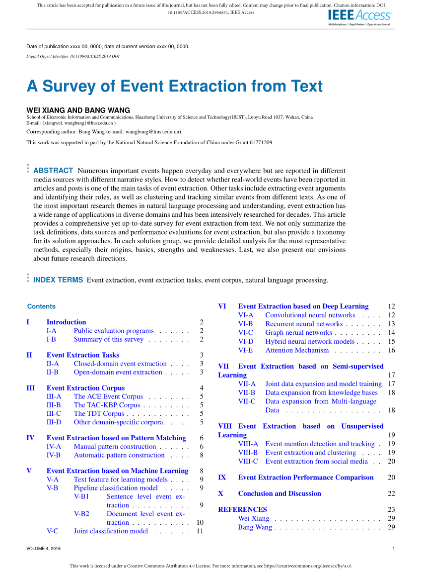 PDF) A Survey of Event Extraction From Text