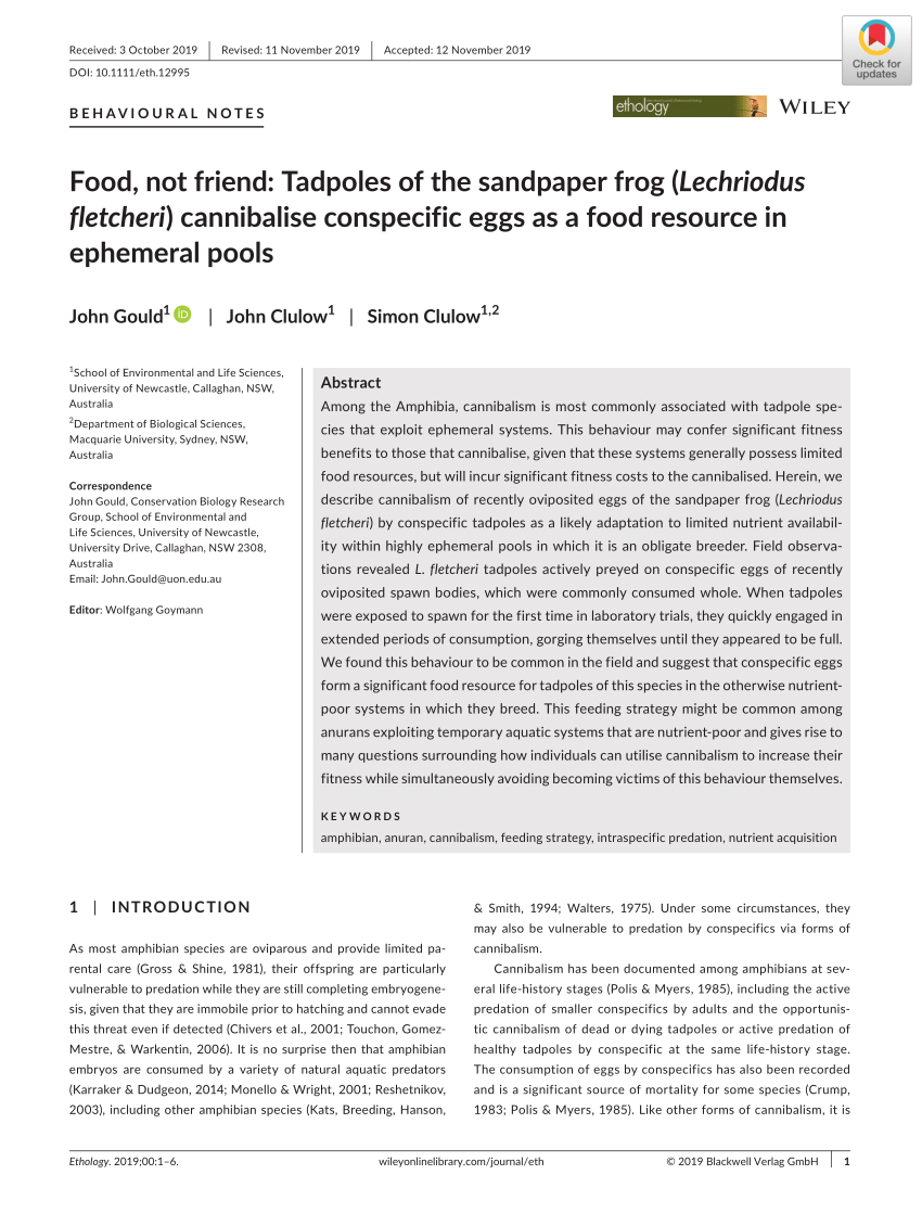 PDF) Food, not friend Tadpoles of the sandpaper frog ( Lechriodus fletcheri ) cannibalise conspecific eggs as a food resource in ephemeral pools image