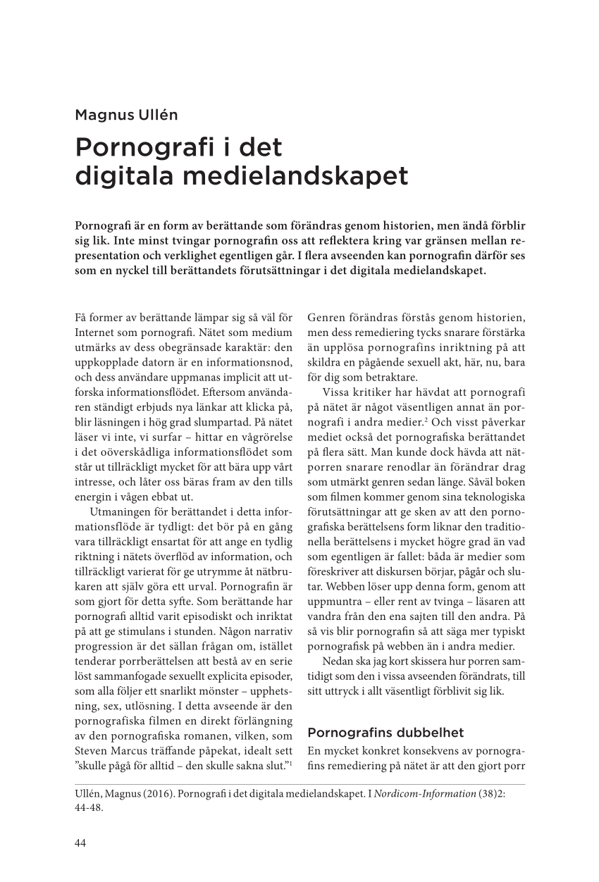 PDF) ”Pornografi i det digitala medielandskapet.” Nordicom-information 38.2 (2016) 44–48. Foto
