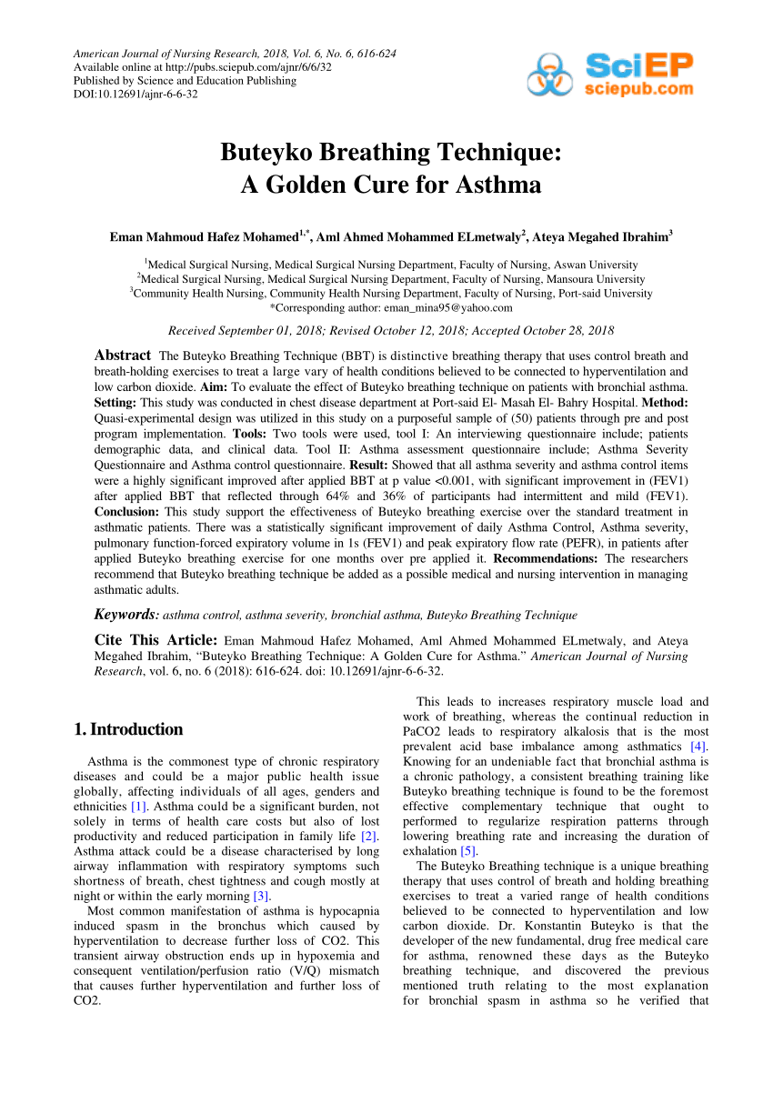 Pdf Buteyko Breathing Technique A Golden Cure For Asthma