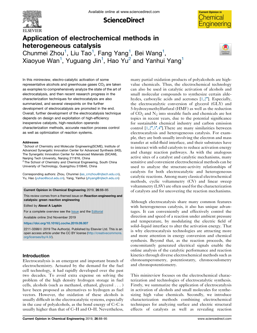 PDF) Application of electrochemical methods in heterogeneous catalysis