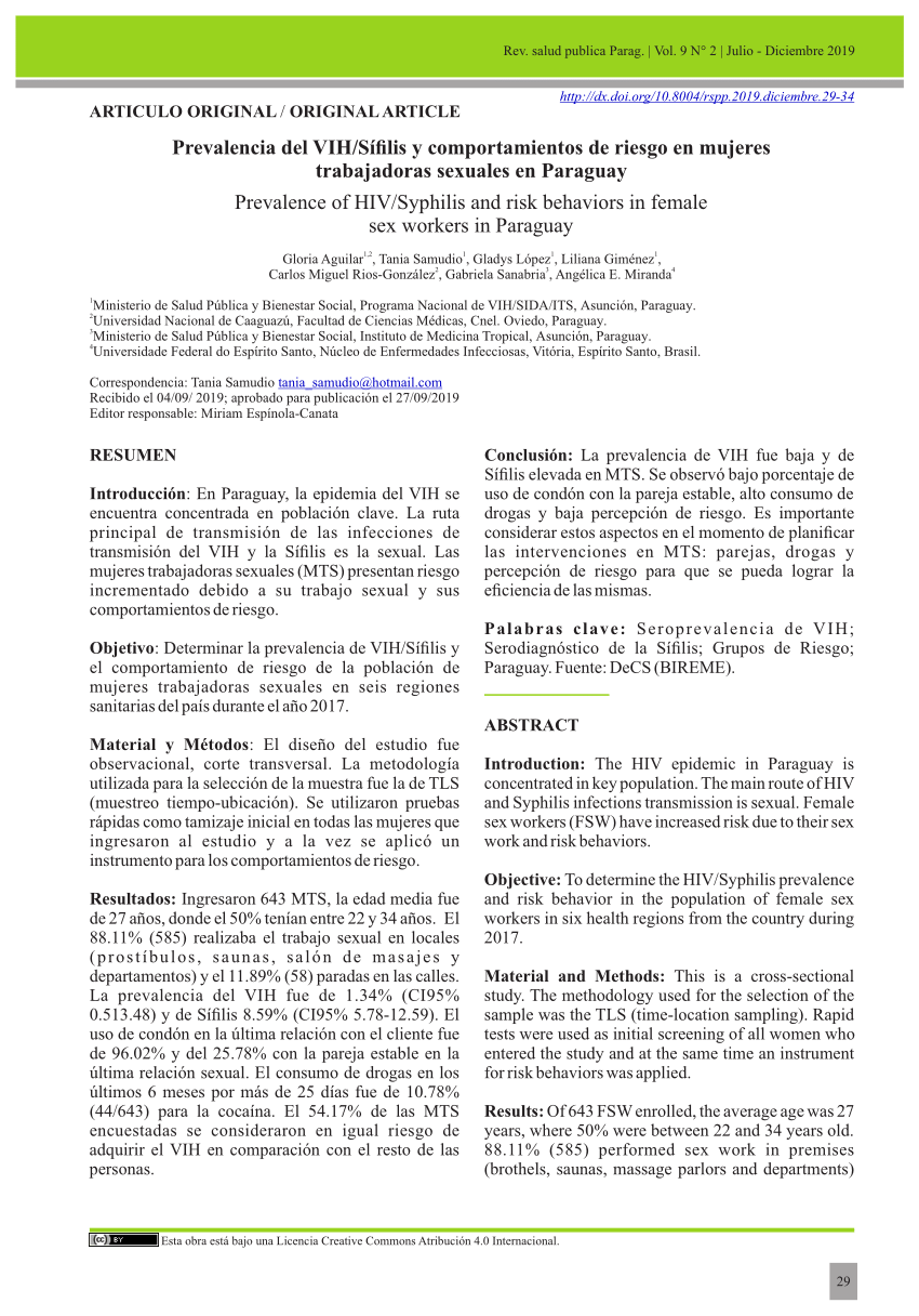 PDF Prevalence of HIV Syphilis and risk behaviors in female sex  