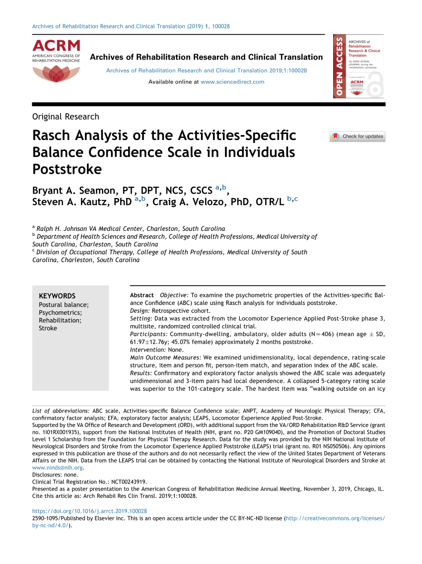 (PDF) Rasch Analysis of the Activities-Specific Balance Confidence ...