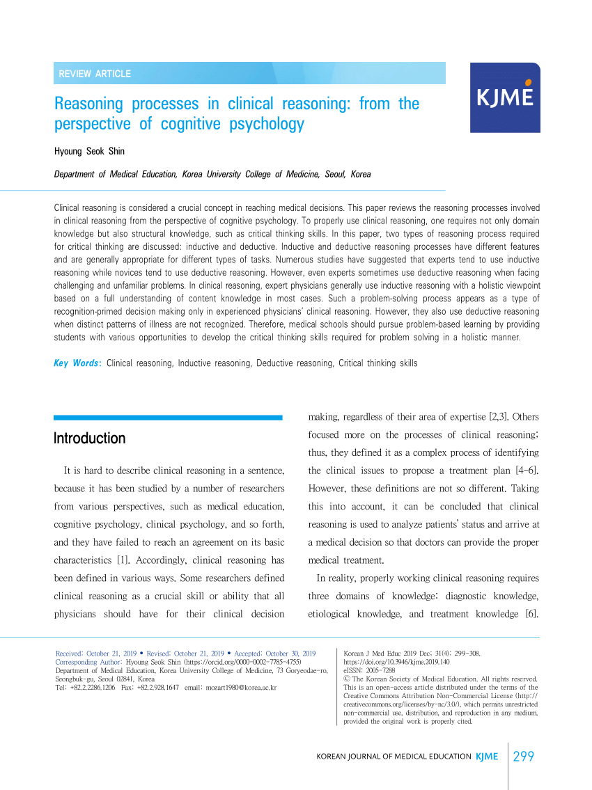 PDF) Reasoning processes in clinical reasoning: From the