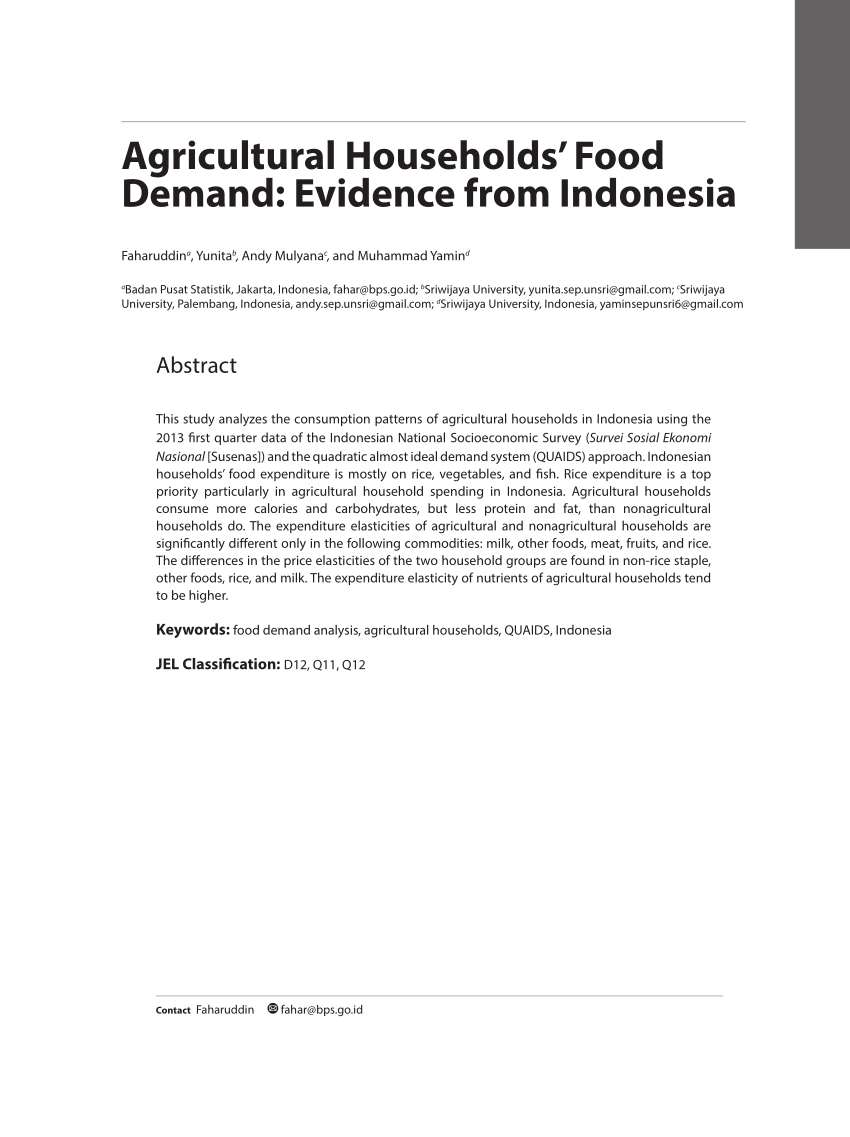 Pdf Agricultural Households Food Demand Evidence From Indonesia
