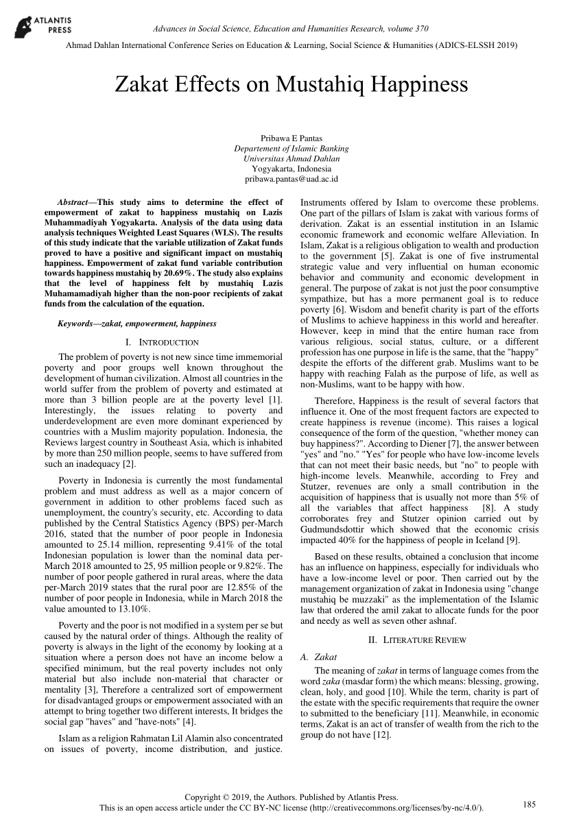 Pdf Zakat Effects On Mustahiq Happiness