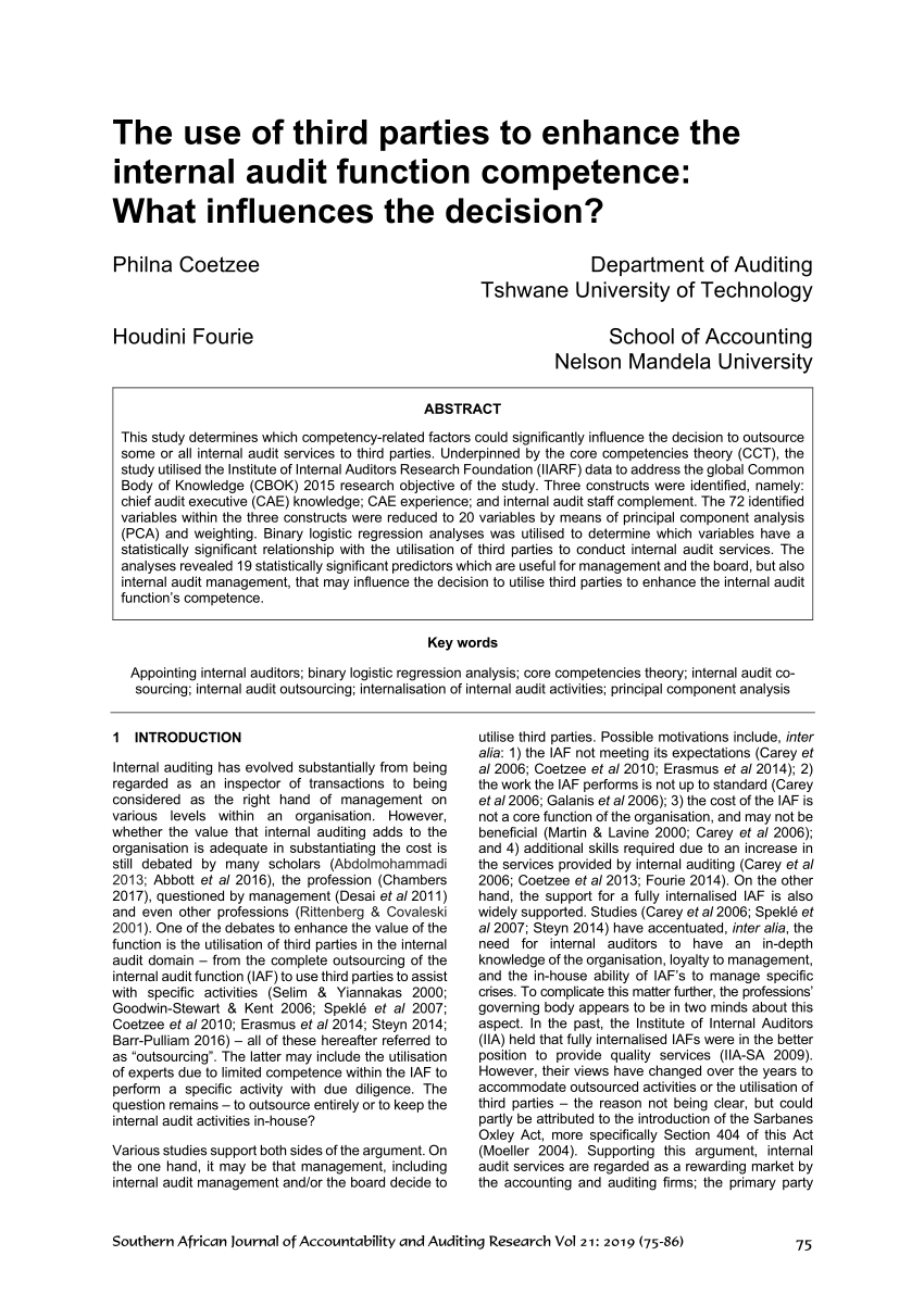 Pdf The Use Of Third Parties To Enhance The Internal Audit Function Competence What Influences The Decision