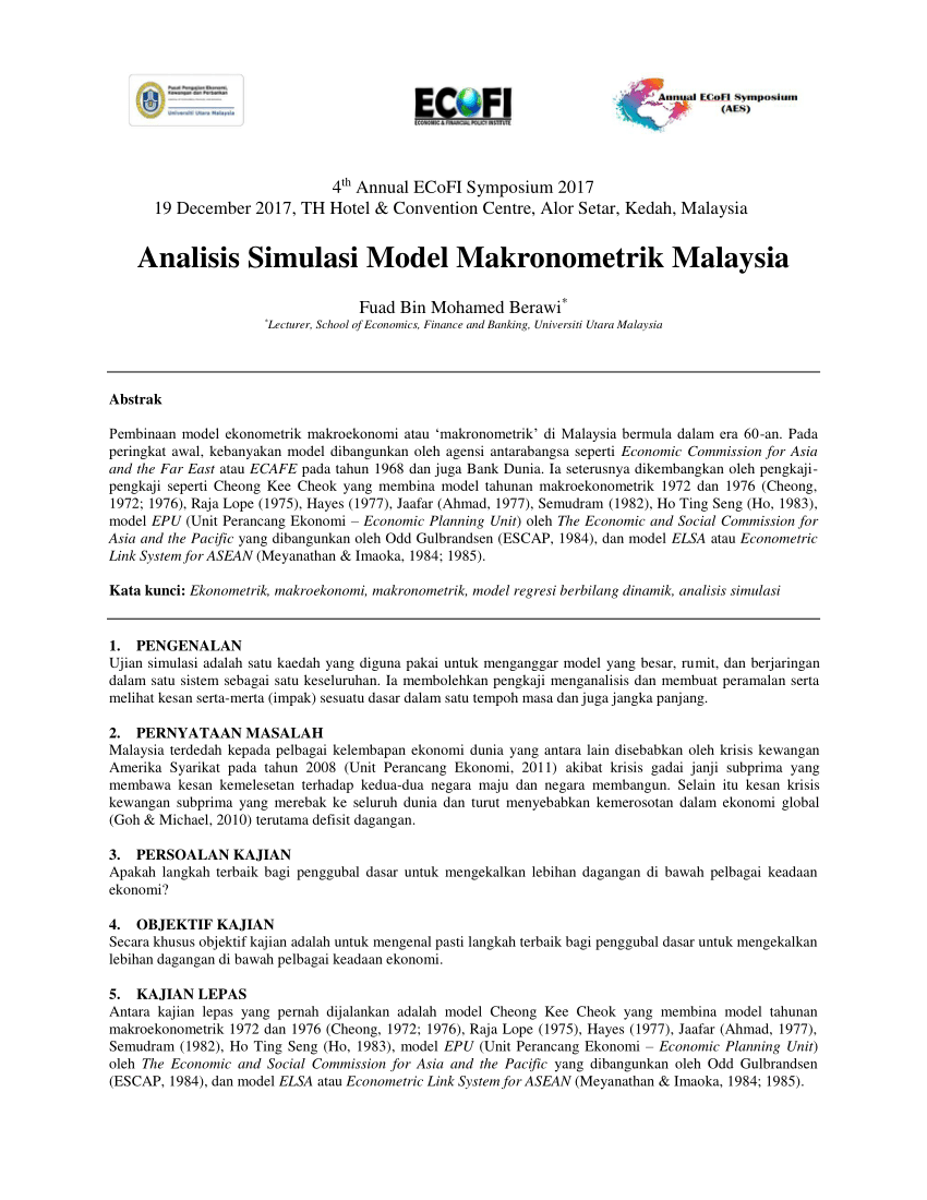 Pdf Fuad Mohamed Berawi 2017 Analisis Simulasi Model Makronometrik Malaysia