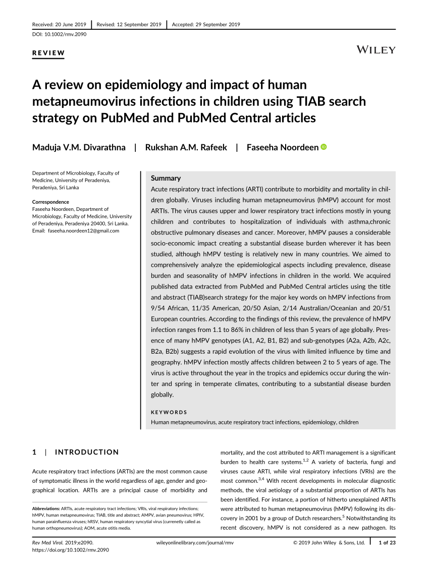 (PDF) A review on epidemiology and impact of human metapneumovirus