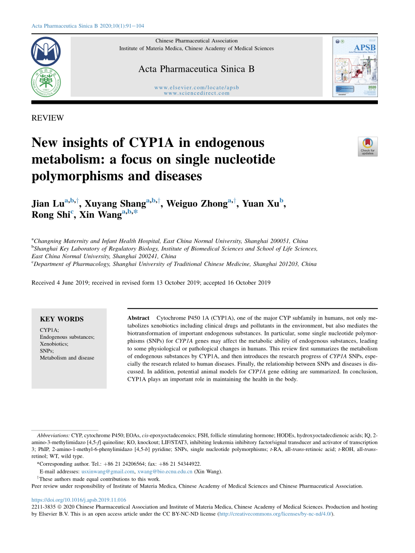 Pdf New Insights Of Cyp1a In Endogenous Metabolism A Focus On Single Nucleotide Polymorphisms And Diseases