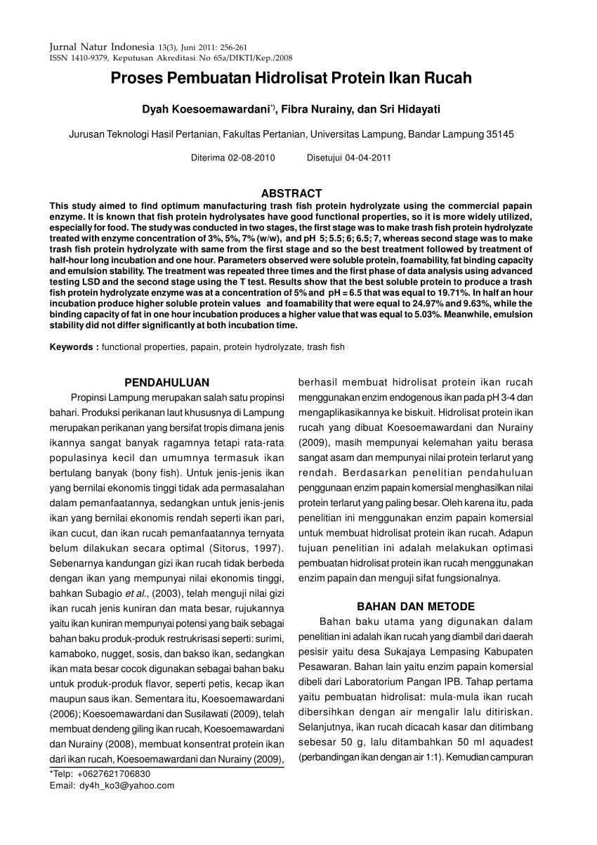 (PDF) Proses Pembuatan Hidrolisat Protein Ikan Rucah