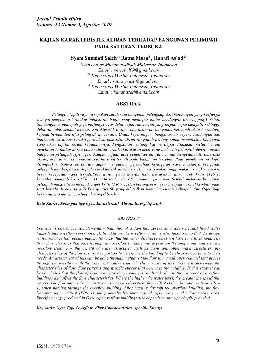 Pdf Kajian Karakteristik Aliran Terhadap Bangunan Pelimpah Pada My