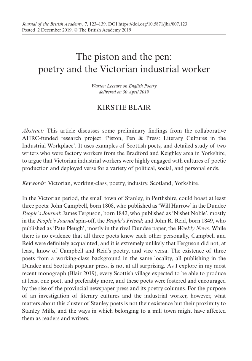 PDF) piston and the pen: poetry and the Victorian industrial worker