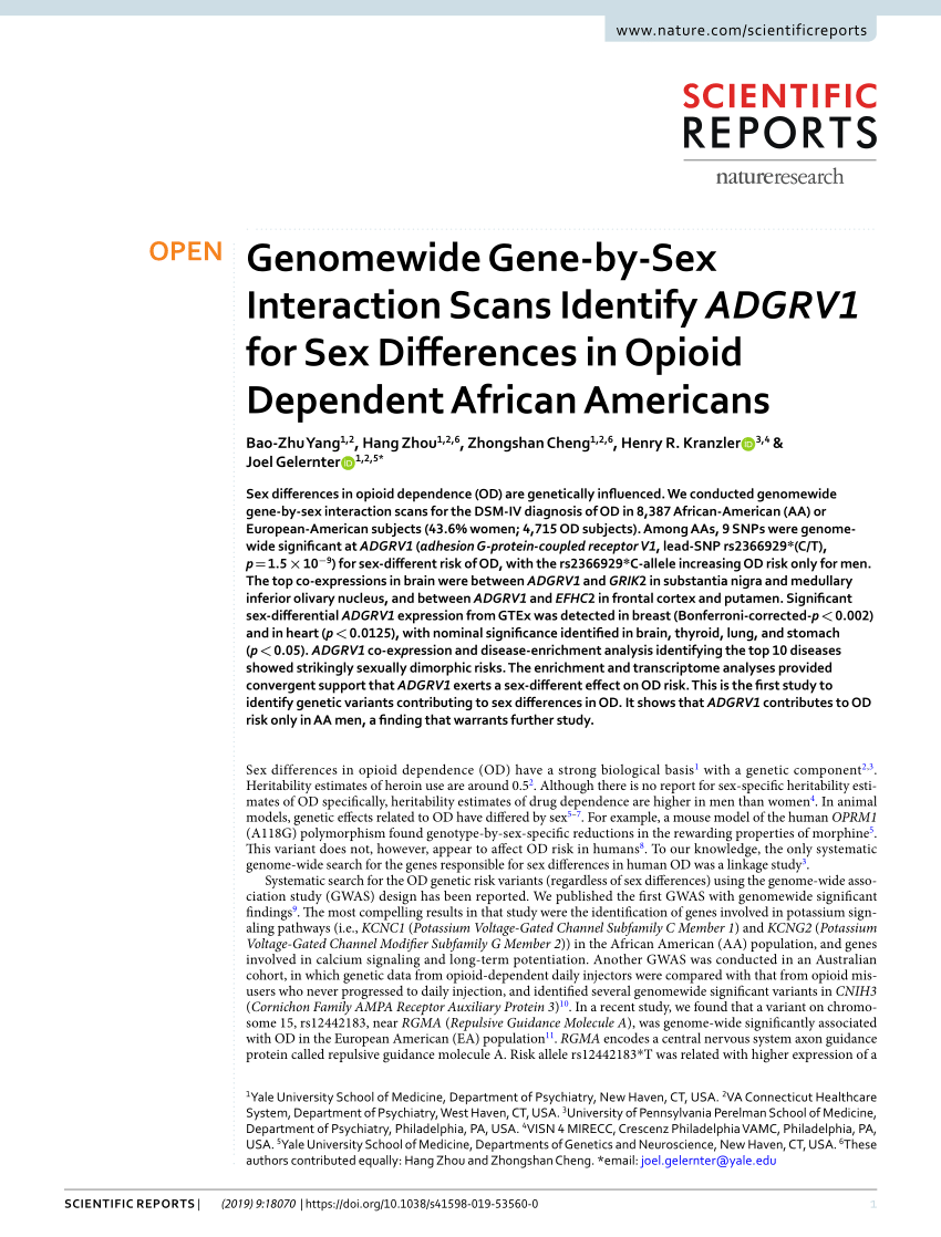 Pdf Genomewide Gene By Sex Interaction Scans Identify Adgrv1 For Sex