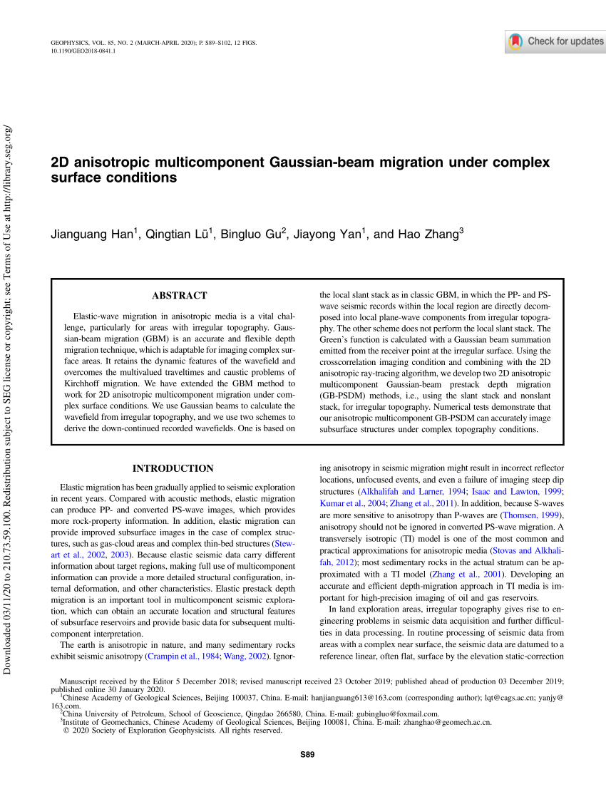 (PDF) 2D anisotropic multicomponent Gaussian-beam migration under ...