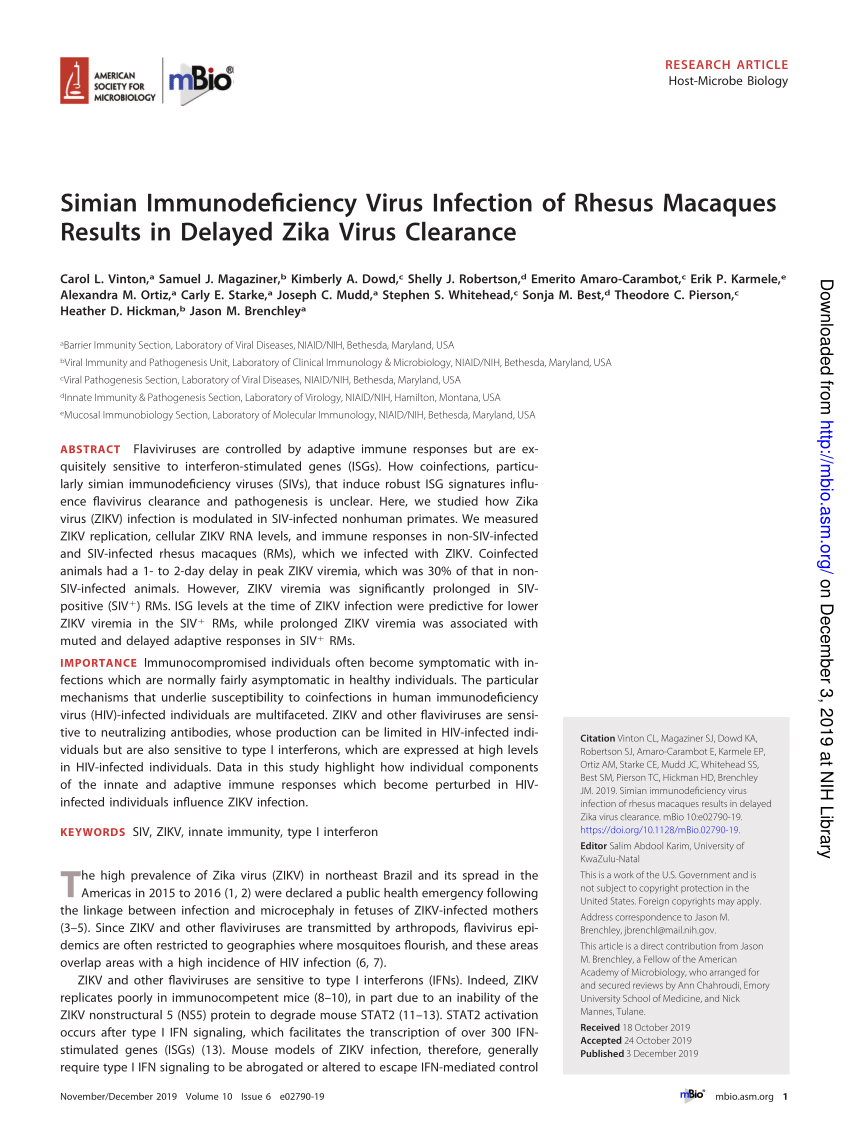 (PDF) Simian Immunodeficiency Virus Infection of Rhesus Macaques