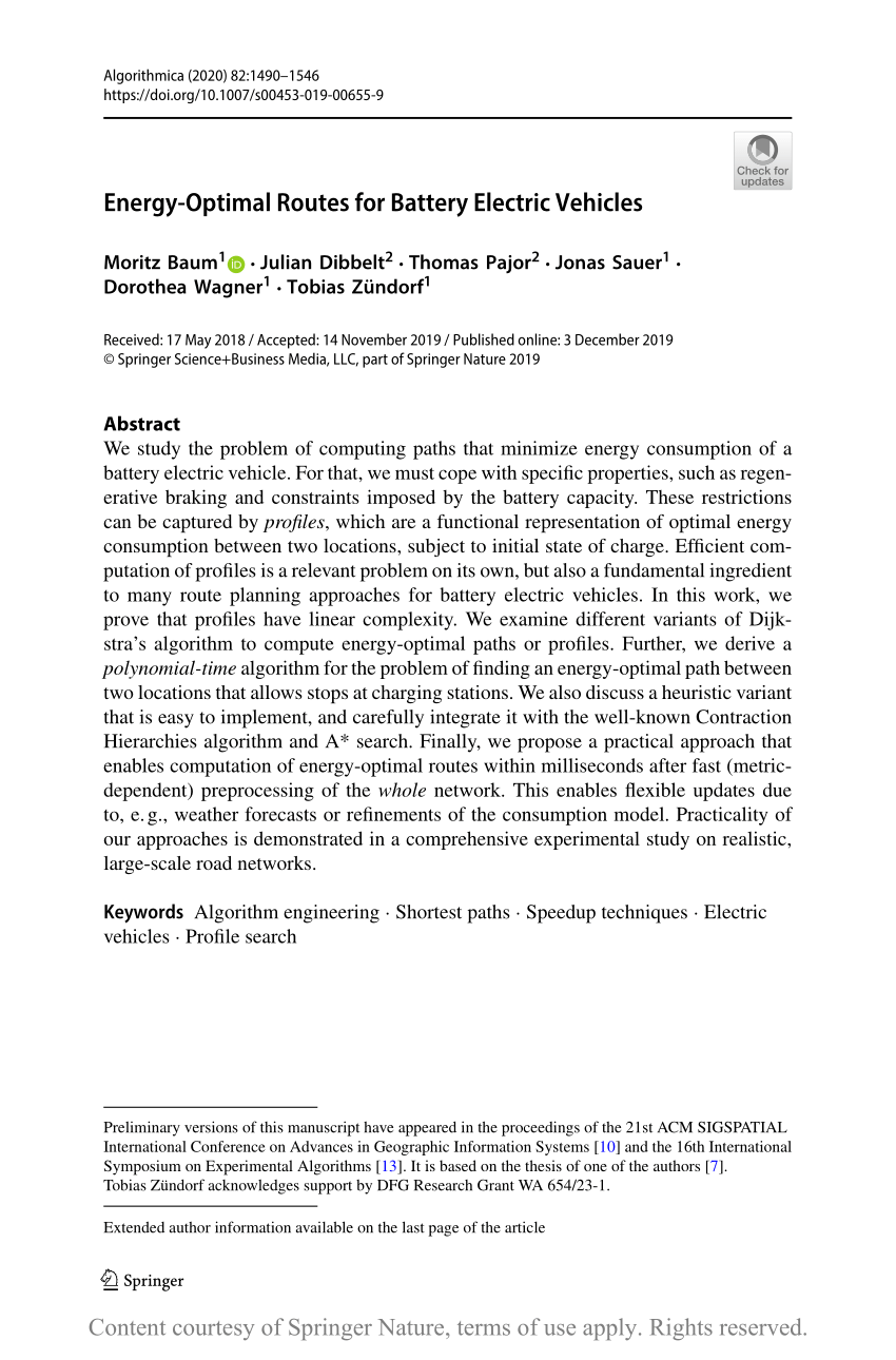 EnergyOptimal Routes for Battery Electric Vehicles Request PDF