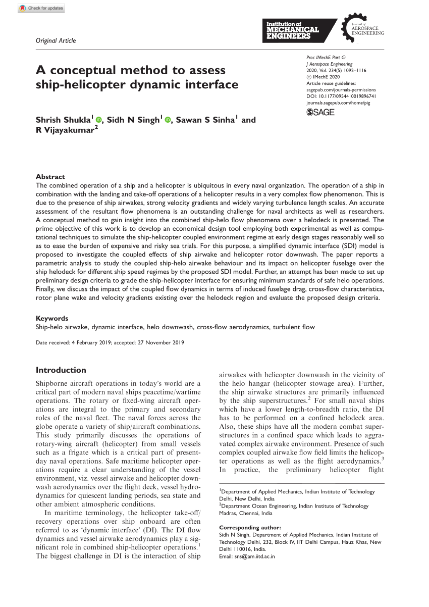 Pdf A Conceptual Method To Assess Ship Helicopter Dynamic