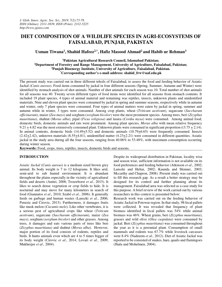 barm Bemyndige indad PDF) DIET COMPOSITION OF A WILDLIFE SPECIES IN AGRI-ECOSYSTEMS OF  FAISALABAD, PUNJAB, PAKISTAN