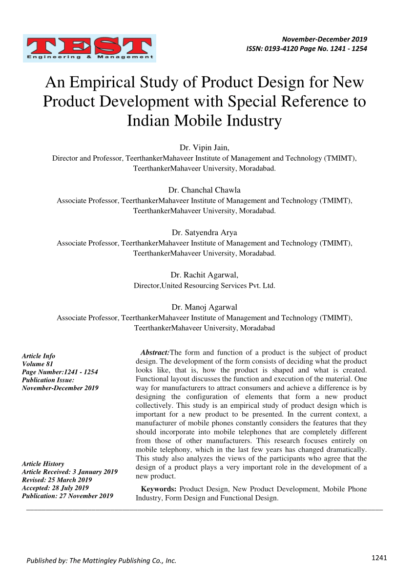 research paper on product design and development