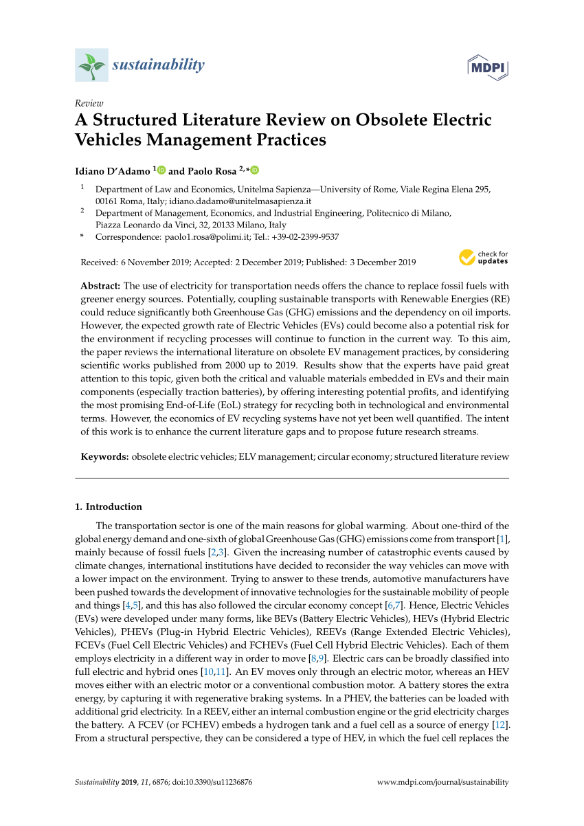 a structured literature review on obsolete electric vehicles management practices