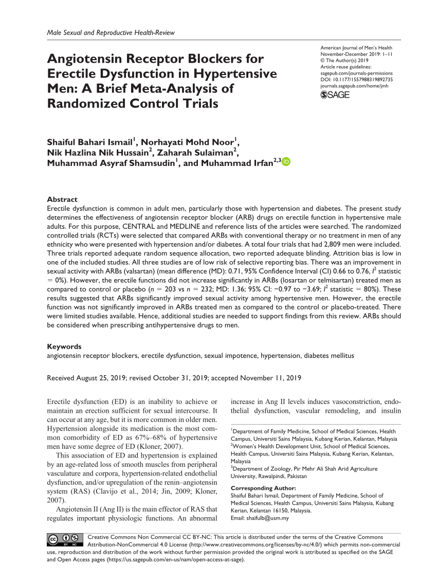 PDF Angiotensin Receptor Blockers for Erectile Dysfunction in