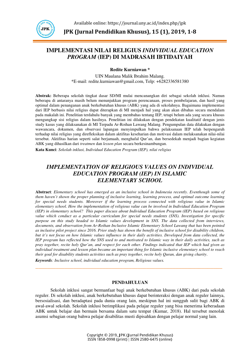 Pdf Implementation Of Religious Values On Individual Education