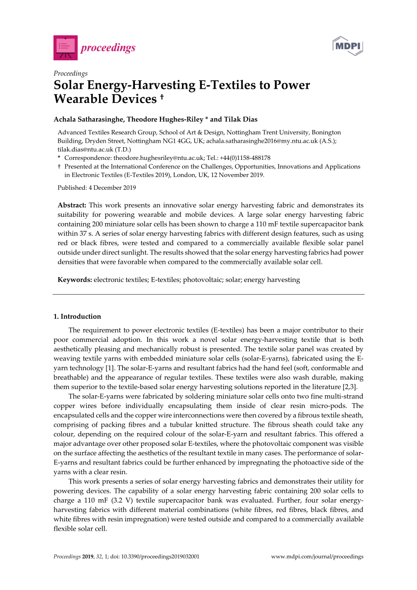 An investigation of a wash‐durable solar energy harvesting textile