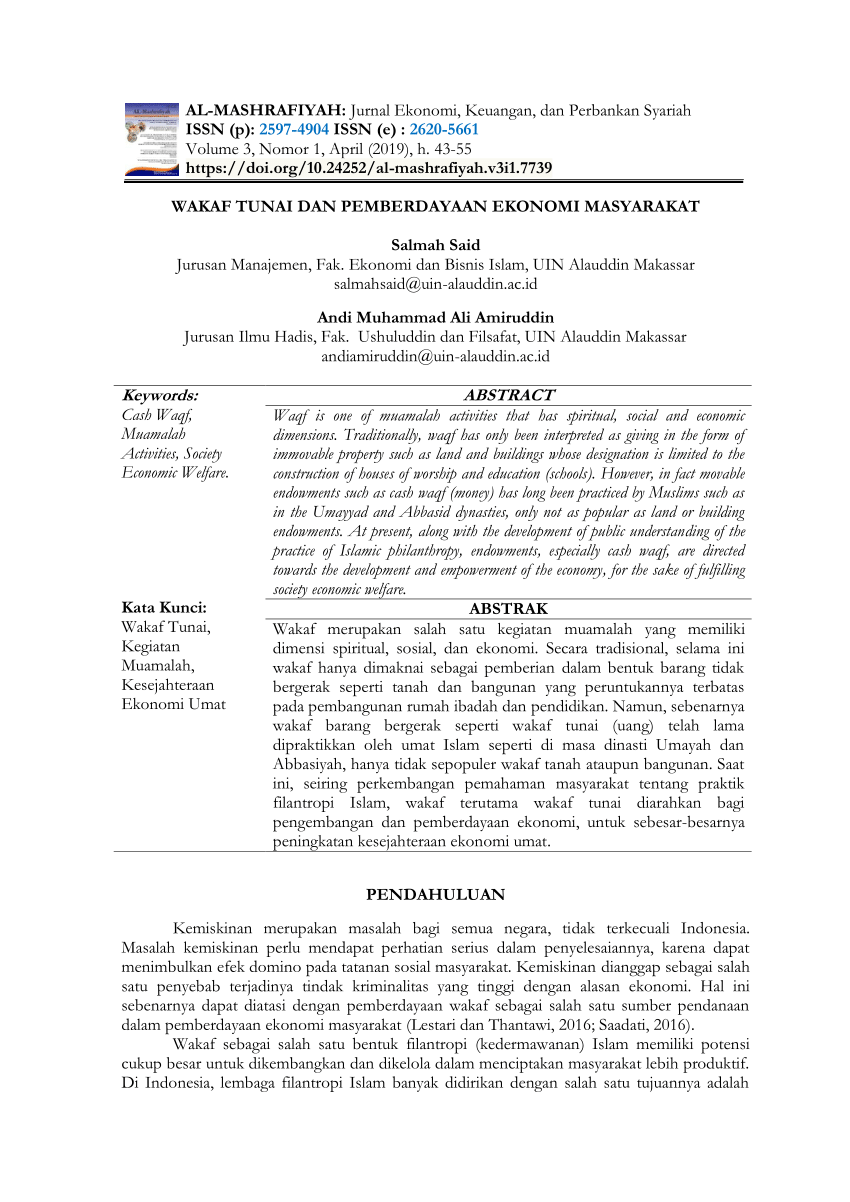 Pdf Wakaf Tunai Dan Pemberdayaan Ekonomi Masyarakat