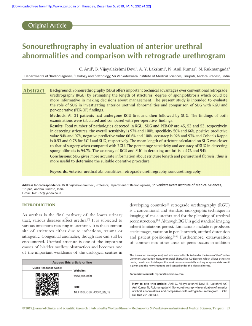 Pdf Sonourethrography In Evaluation Of Anterior Urethral