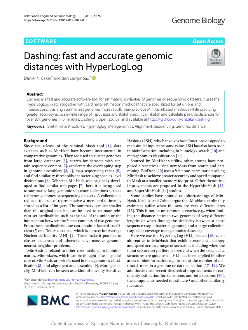 PDF) Dashing: fast and accurate genomic distances with HyperLogLog