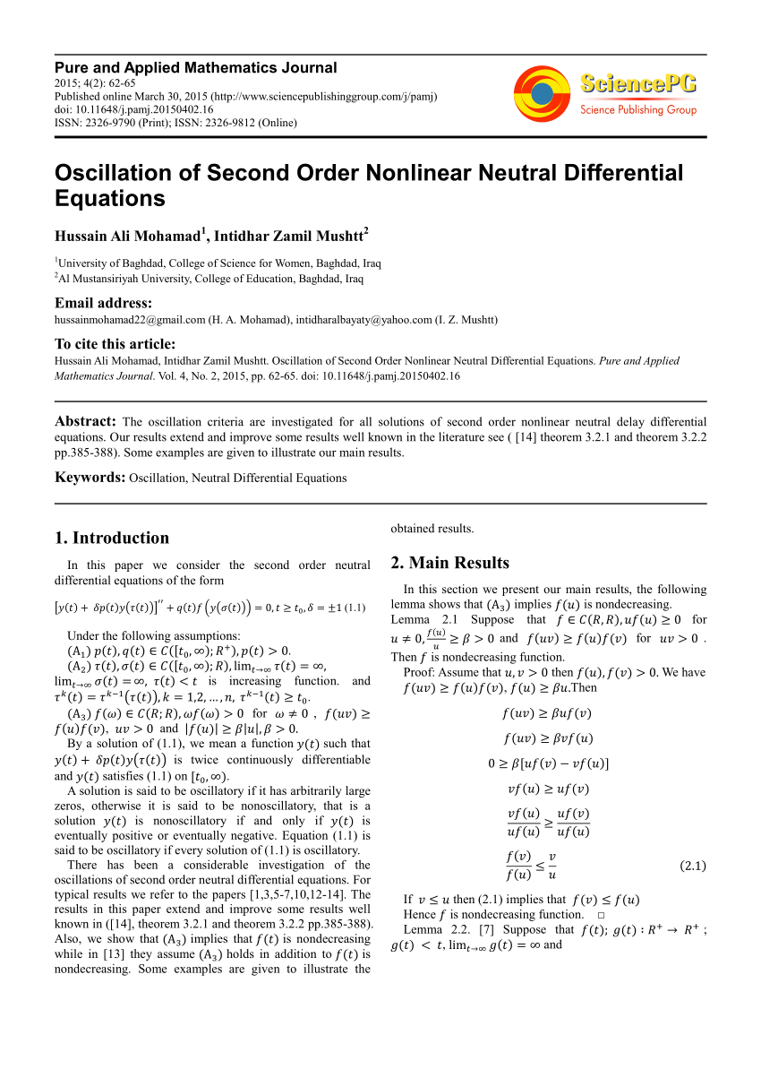 Pdf Oscillation Of Second Order Nonlinear Neutral Differential Equations