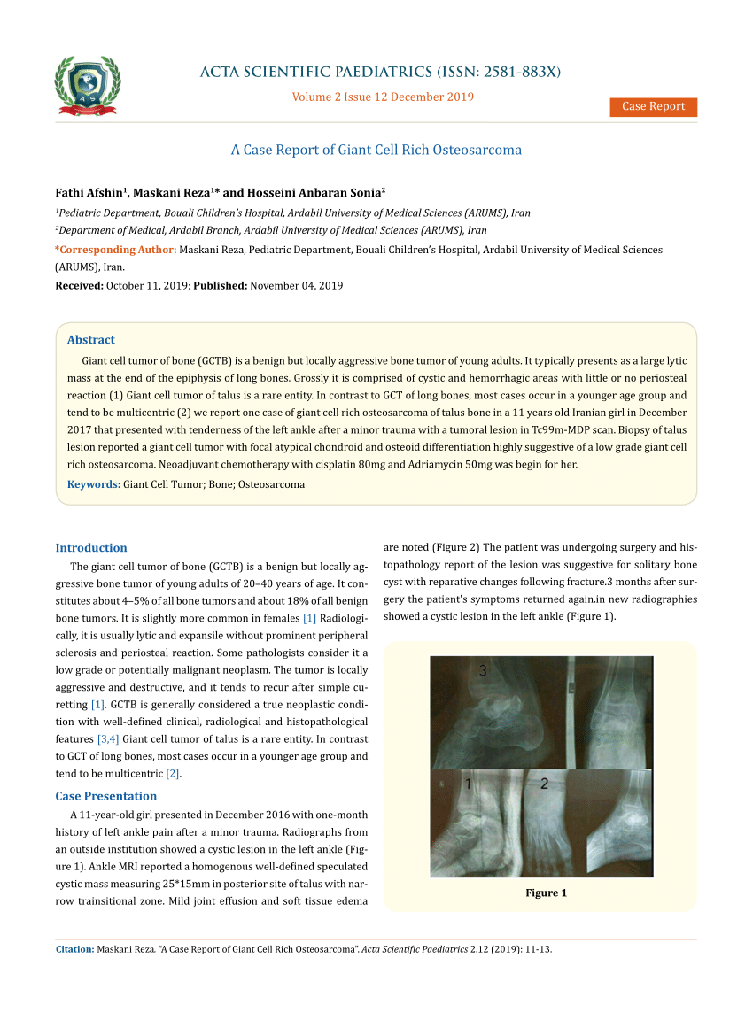 Pdf A Case Report Of Giant Cell Rich Osteosarcoma