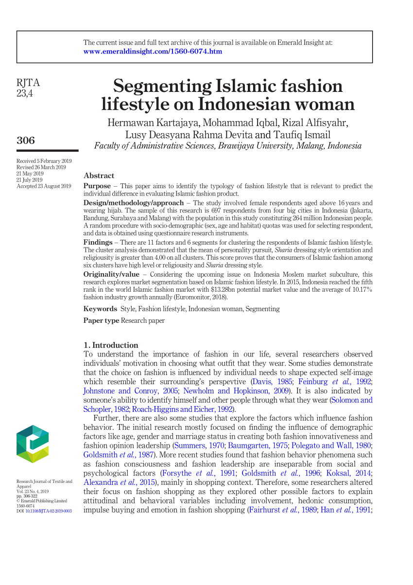 PDF) Segmenting Islamic fashion lifestyle on Indonesian woman
