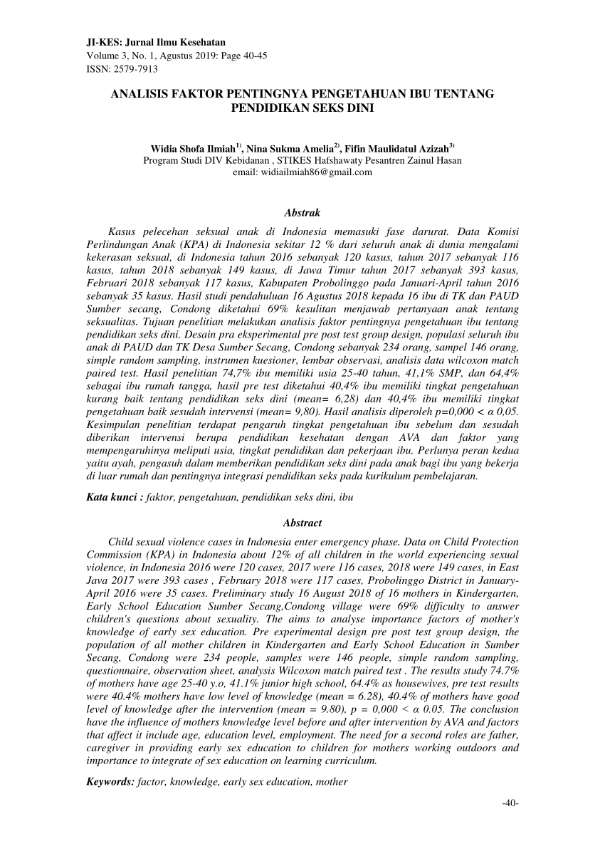 PDF) Analisis Faktor Pentingnya Pengetahuan Ibu tentang Pendidikan Seks Dini