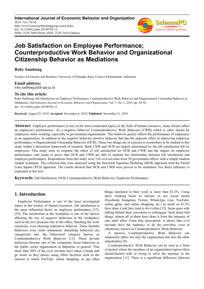 research proposal on job satisfaction and employee performance pdf