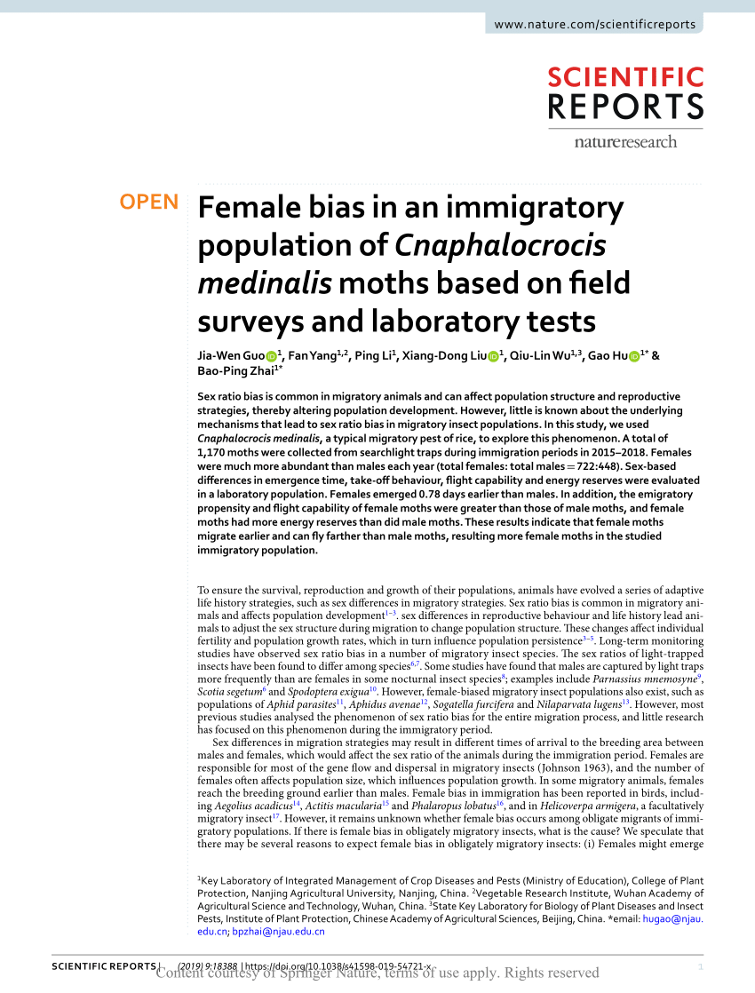 PDF) Female bias in an immigratory population of Cnaphalocrocis