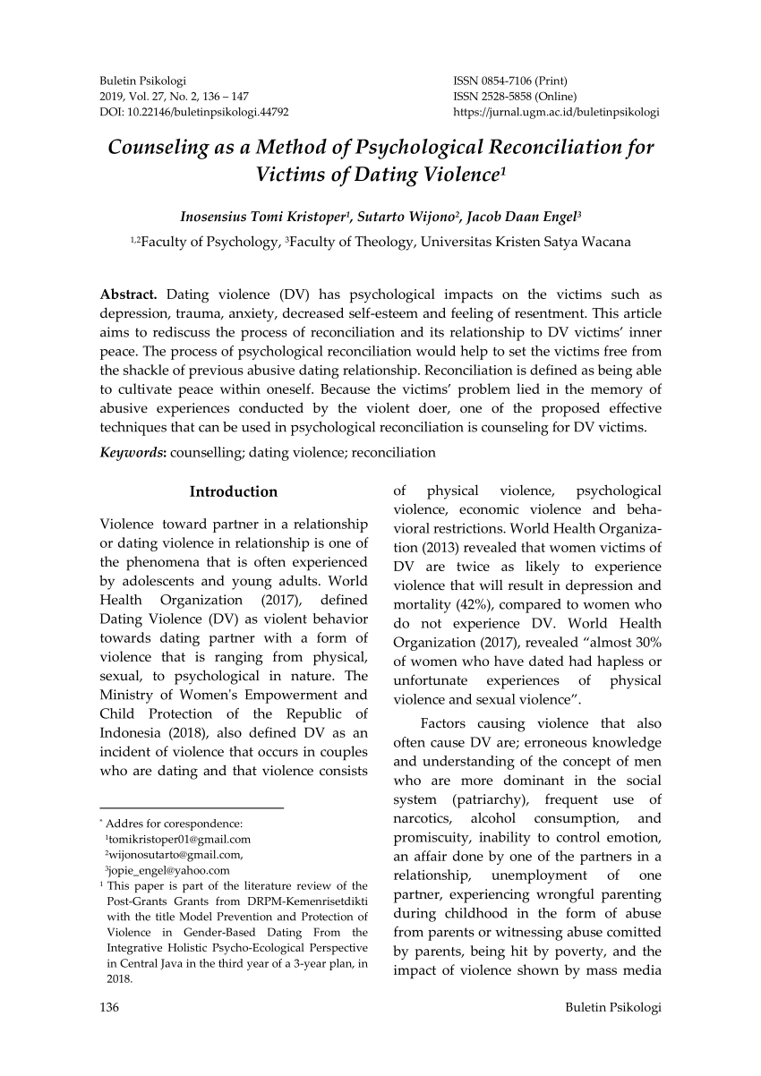 PDF) Counseling as a Method of Psychological Reconciliation for Victims of Dating Violence image