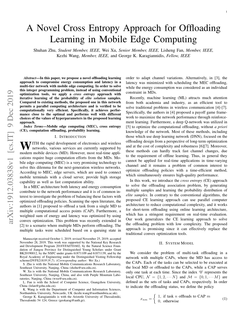 PDF) A Novel Cross Entropy Approach for Offloading Learning in ...