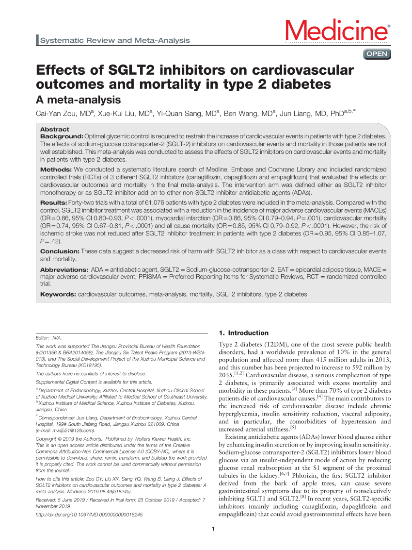 PDF) Effects of SGLT2 inhibitors on cardiovascular outcomes and mortality  in type 2 diabetes: A meta-analysis