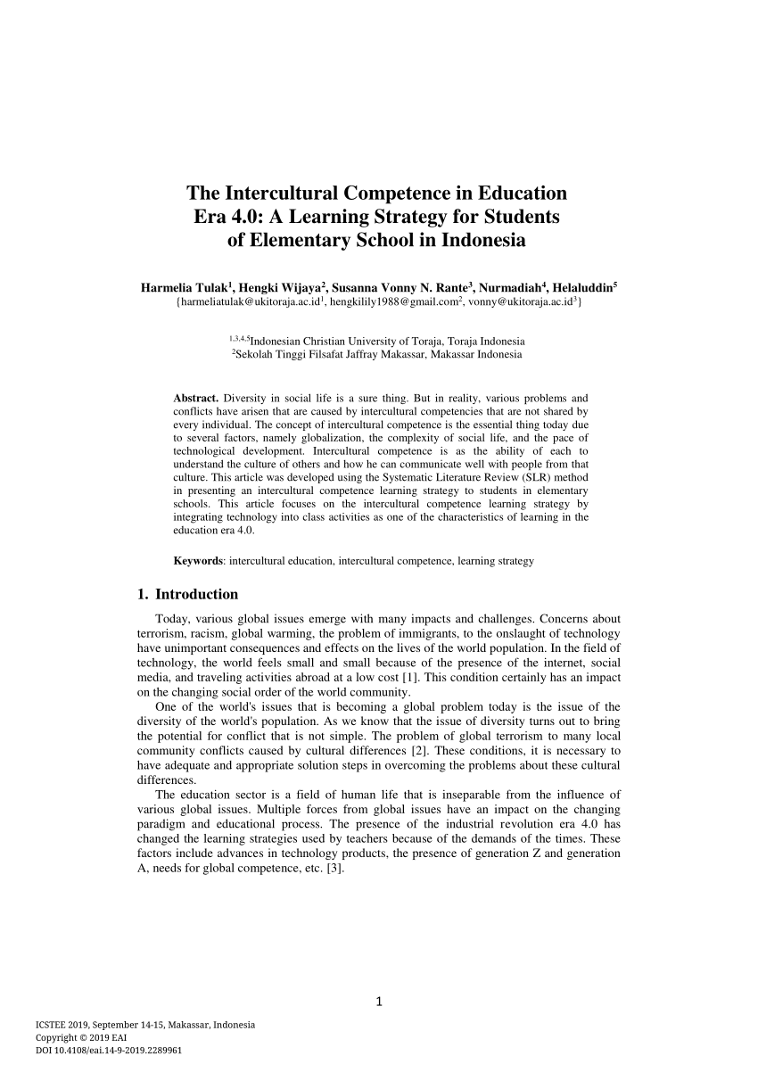 Pdf The Intercultural Competence In Education Era 4 0 A Learning Strategy For Students Of Elementary School In Indonesia