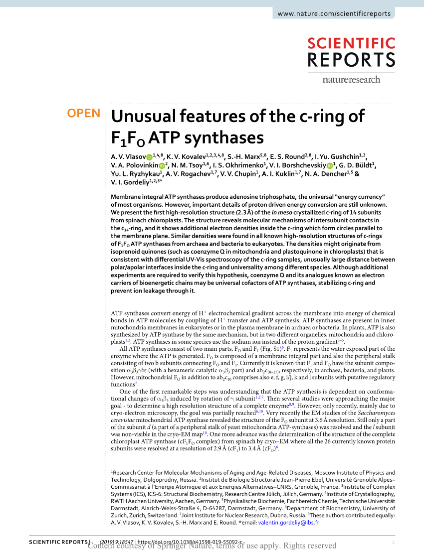 Pdf Unusual Features Of The C Ring Of F1fo Atp Synthases