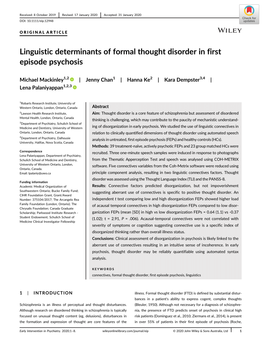 formal thought disorder research paper