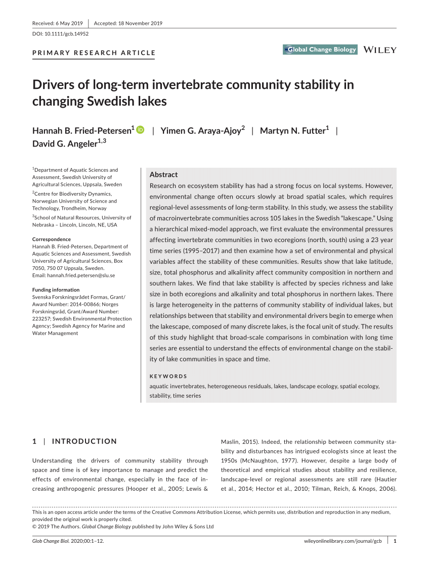 (PDF) Drivers of long-term invertebrate community stability in changing